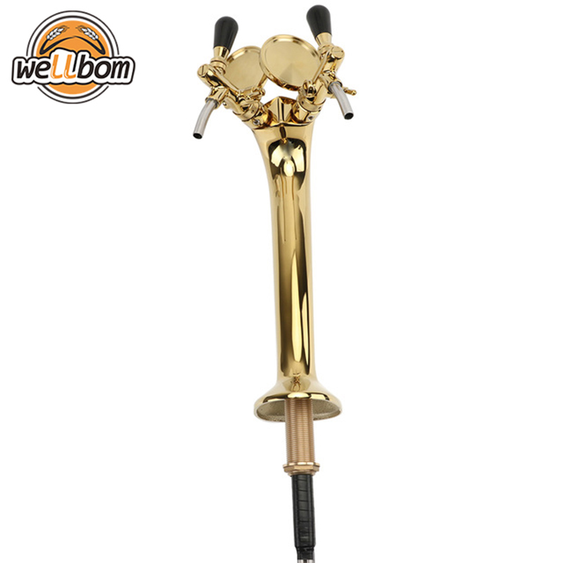 Chrome Plated Brass Double Adjustable beer tap faucet with golden beer tower with Beer label Badge Holder High Quality